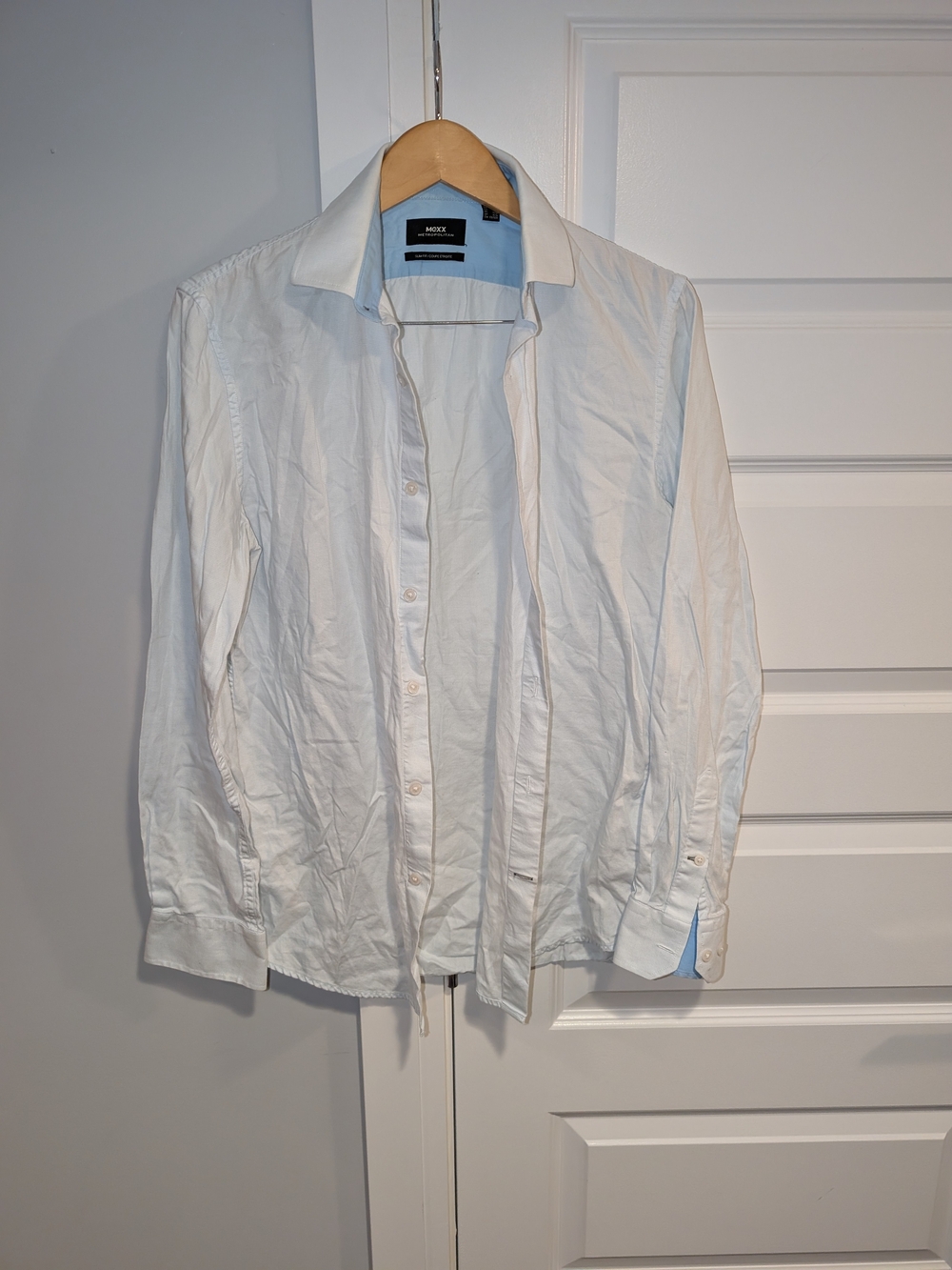 Mexx White Men's Slim Fit Dress Shirt with Light Blue Trim